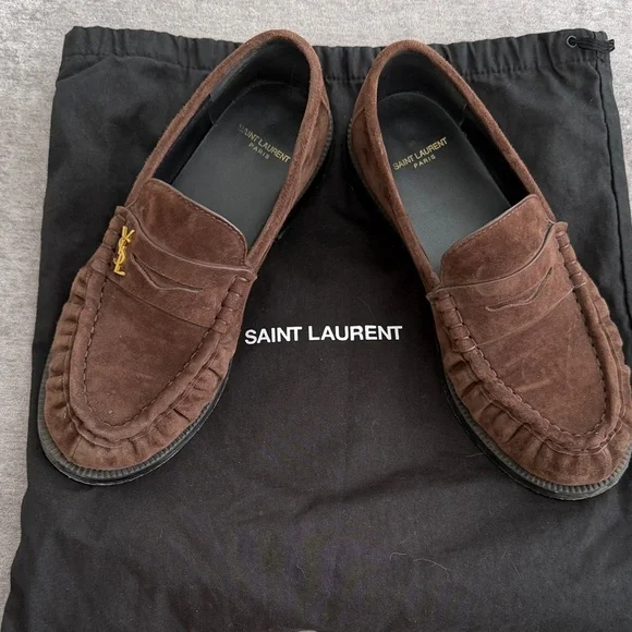 Saint Laurent Dark Brown Suede Loafers Size 8 (38). - Picture 1 of 8